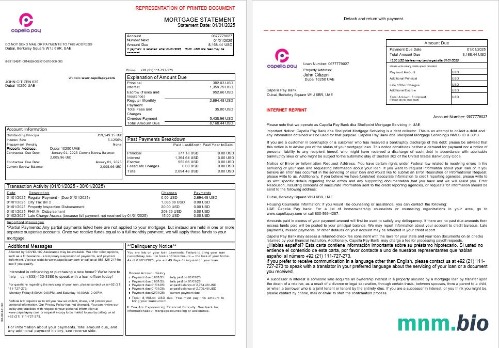 ZEA Capella Pay Bank wyciąg z kredytu hipotecznego w formatach Word i PDF, 3 strony 1-2